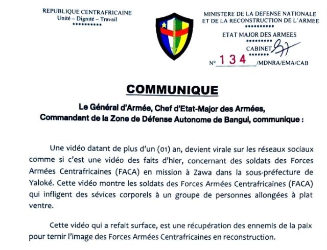 L’Etat-major des armées dénonce une nouvelle cabale médiatique contre des éléments FACA