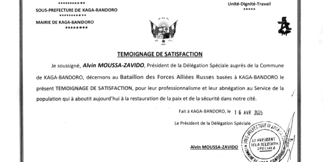 Le Maire de Kaga-Bandoro congratule le travail des forces alliées Russes déployées dans cette localité