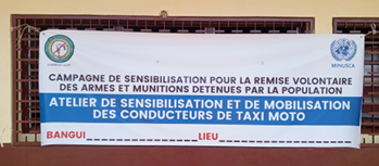 La COMNAT-ALPC sensibilise les conducteurs de mototaxis du 3ème arrondissement de Bangui au désarmement volontaire